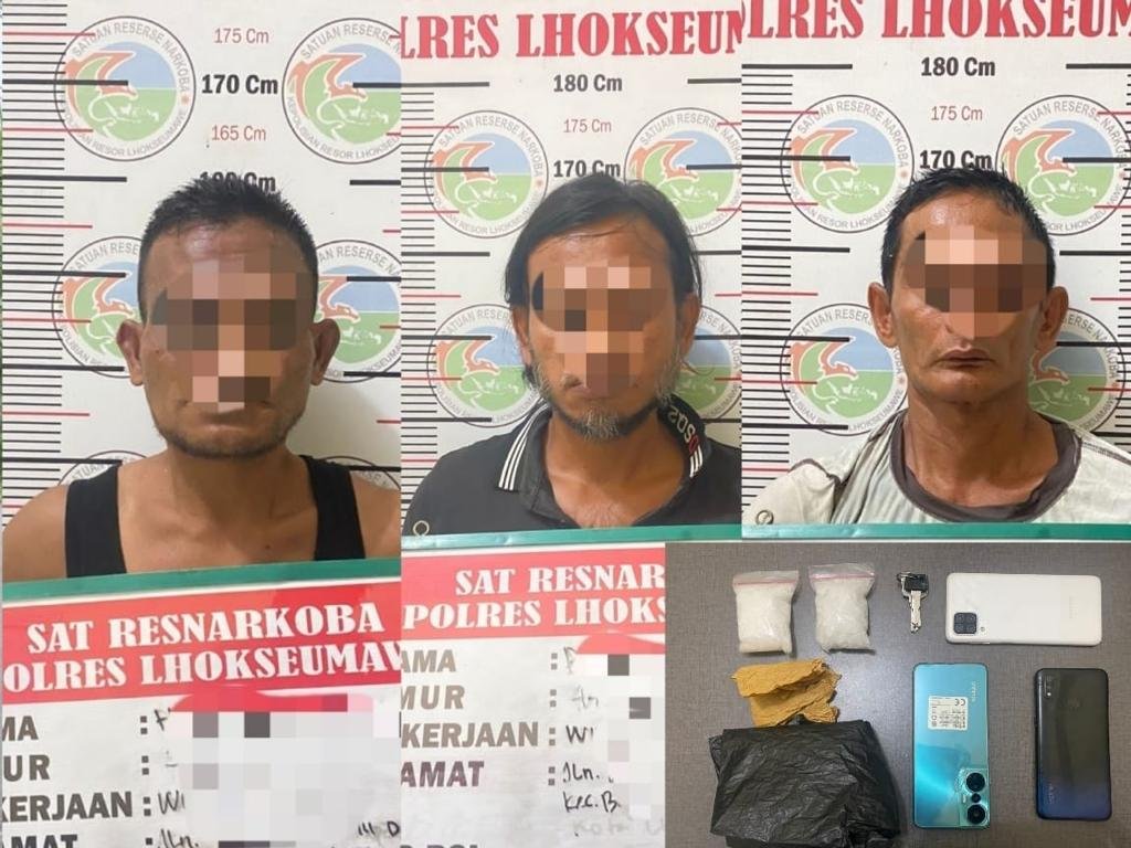 Tiga Tersangka Penjual Narkotika di Lhokseumawe Dibekuk Polisi Tiga Tersangka Penjual Narkotika di Lhokseumawe Dibekuk Polisi