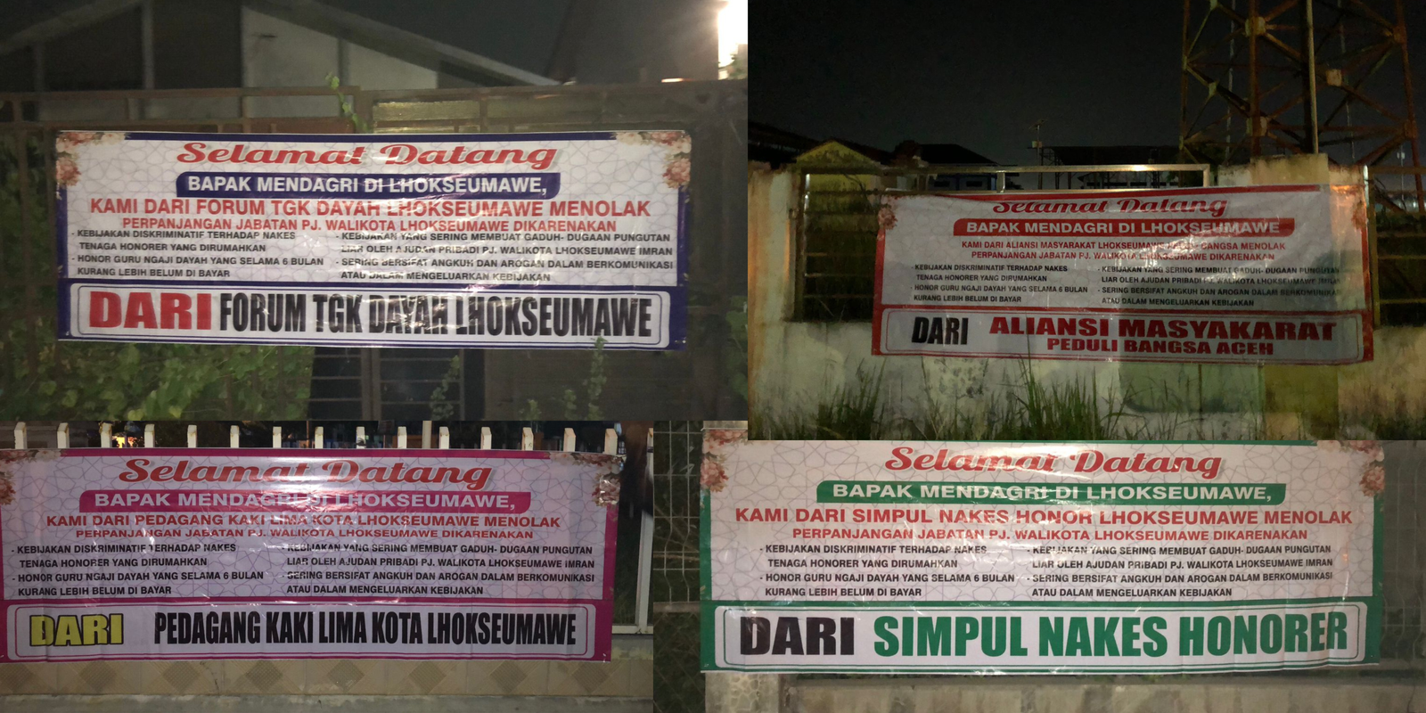 Spanduk Misterius Terpampang di Kota Lhokseumawe, Penolakan PJ Walikota Lhokseumawe Spanduk Misterius Terpampang di Kota Lhokseumawe, Penolakan PJ Walikota Lhokseumawe